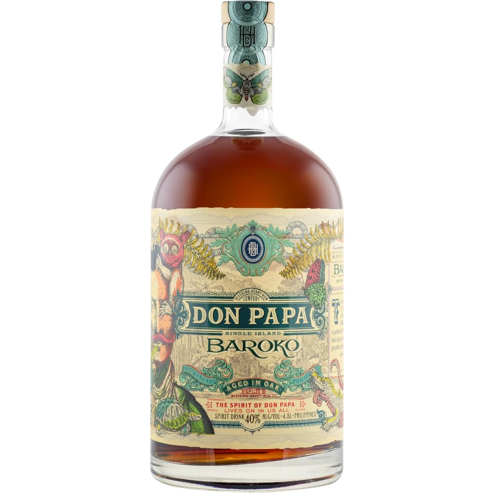 Don Papa Baroko | Premium Spirituose auf Rumbasis | Exotischer Geschmack | Aus "Black Gold" Melasse gebrannt | 40% Vol. | 4500ML