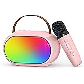 Heroange Kids Karaoke Microphone Machine with Dual Drivers, Toys for 3, 4, 5, 6, 7, 8, 9, 10, 11, 12+ Kids, Christmas Birthday Gift for 3-12 Years Old Girls Boy Teens Adults Toddlers Party (Pink)