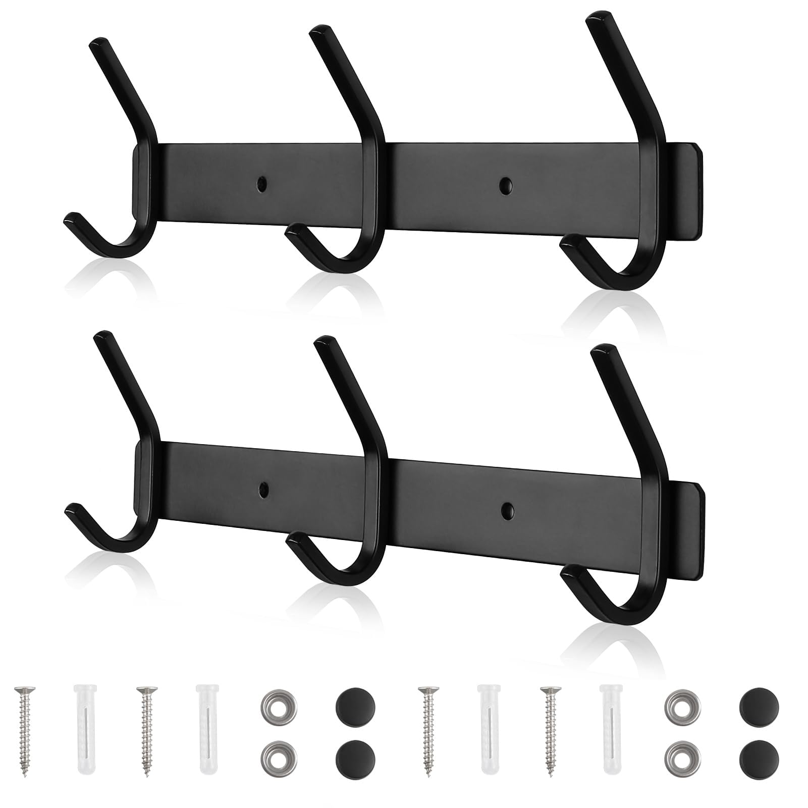 Qiannhee Heavy Duty Coat Rack Wall Mounted 30CM up to 30KG Rustproof Stainless Steel Coat Hooks Clothes Rack Screw in Wall 3 Black Hooks for Wardrobe Door Kitchen Bathroom Hallway Living Room, 2 Pack — image 1