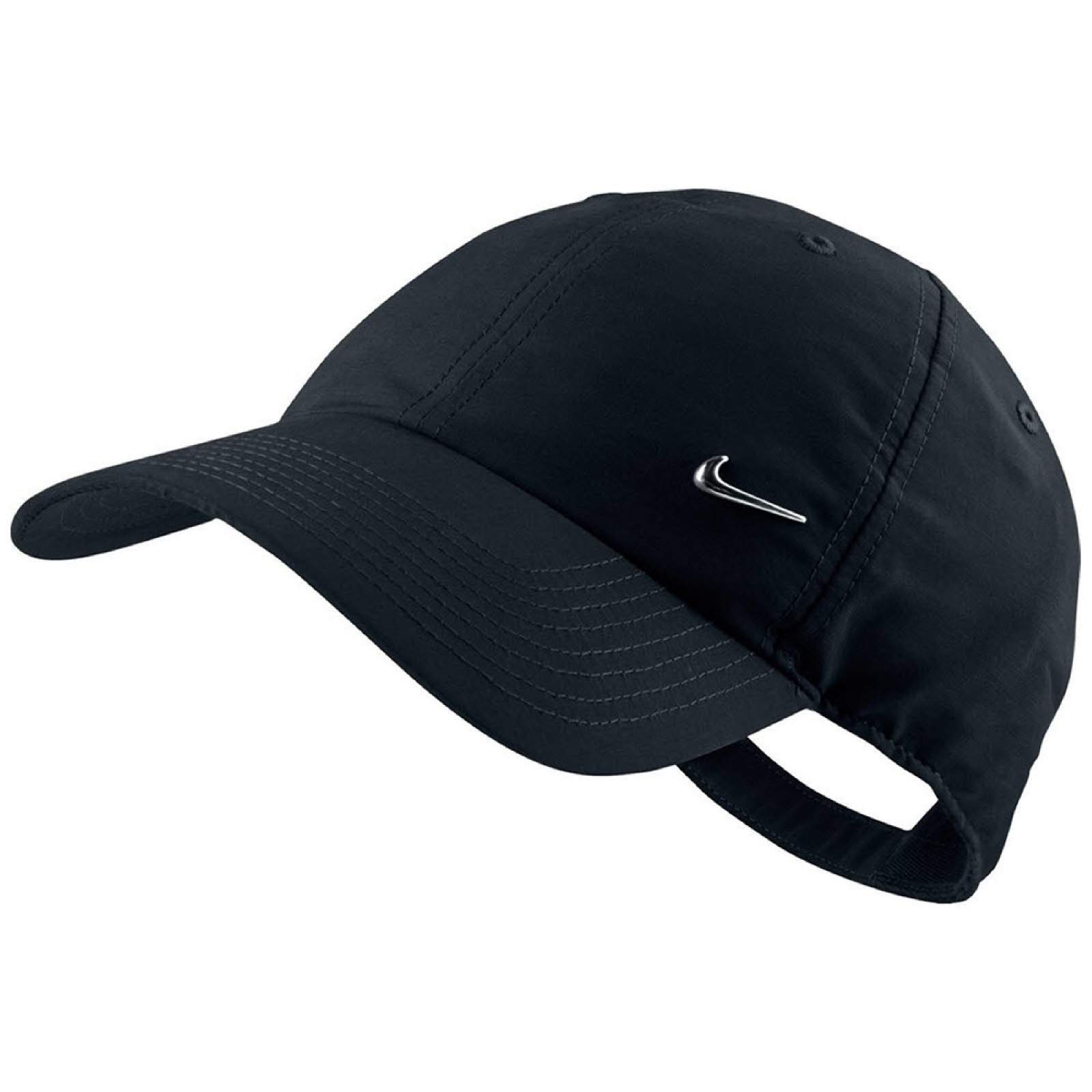 Nike Men Metal Swoosh Logo Cap - Black/Metallic Silver, One Size