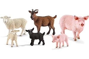 Schleich Farm World - 6PC Farm Animal Bundle with Sheep, Goat and Pig Figurines - Mom and Baby Barnyard Figures for Boys and Girls - Durable Baby Animal Toys for Toddlers and Kids Ages 3+ | 77584