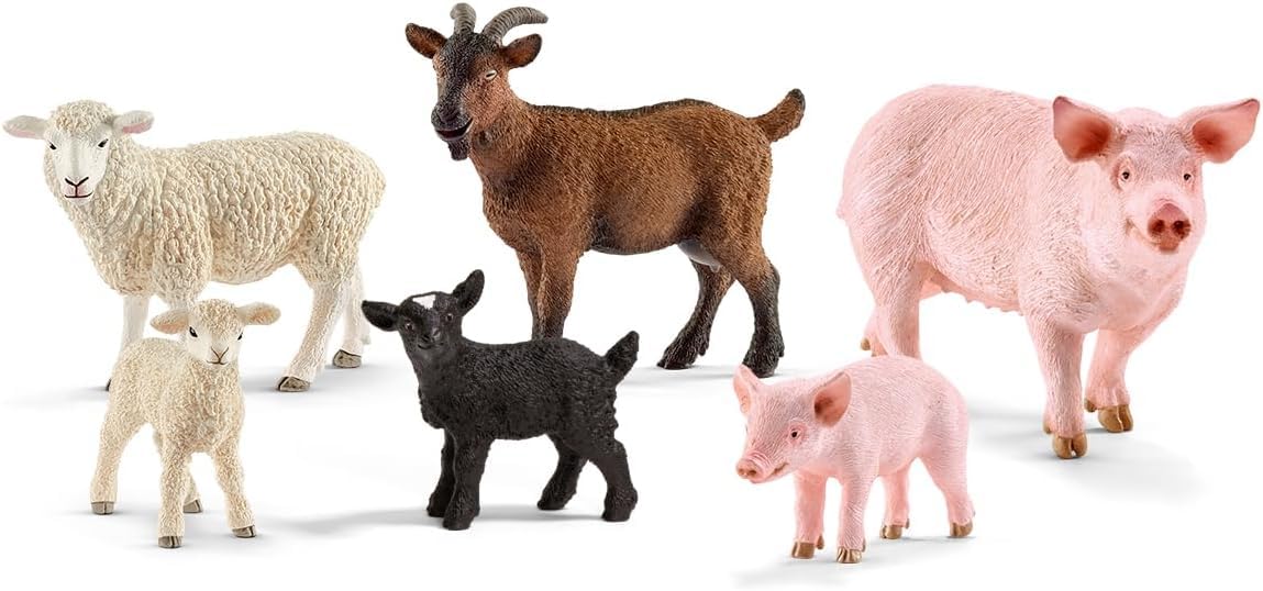 Schleich Farm World - 6PC Farm Animal Bundle with Sheep, Goat and Pig Figurines - Mom and Baby Barnyard Figures for Boys and Girls - Durable Baby Animal Toys for Toddlers and Kids Ages 3+ | 77584 Image