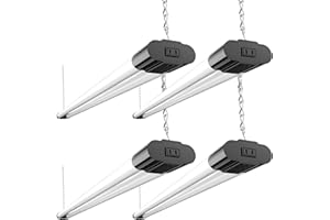 BBOUNDER 4 Pack Linkable LED Utility Shop Light, 4 FT, 4000 LM, 48 Inch Integrated Fixture for Garage, 40W Equivalent 250W, 5000K Daylight, Surface + Suspension Mount, Black