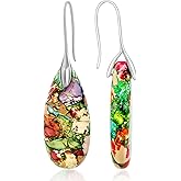 18K Gold Filled/Silver Natural Stone Dangle Drop Earrings, Colorful Gemstone Teardrop Statement Earrings for Women, Boho Fishhook Jewelry Gifts