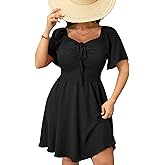 RWJ Women Plus Size Summer Dress Short Sleeve Tie Front Sweetheart Neck Casual Mini Wedding Guest Dresses 2025