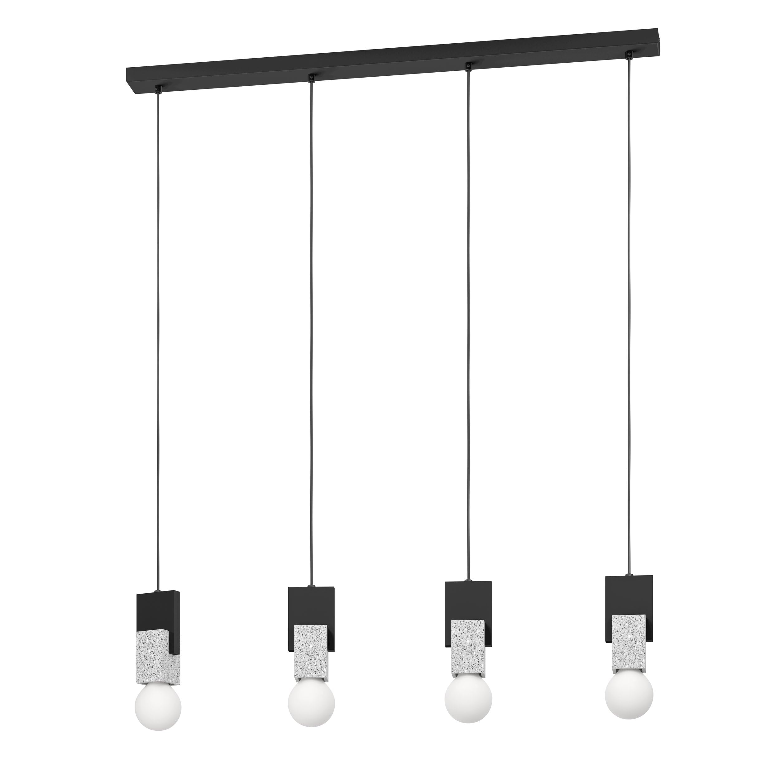 EGLO Pendant Lighting Lobatia, 4 Lamp Ceiling Light Fixture for Dining and Living Rooms, Hanging Light Made of Grey-White Terrazzo, Wood and Black Metal, E27 Socket
