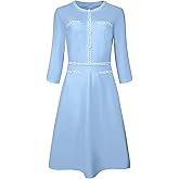 Hobemty Women's Church A-Line Work 3/4 Sleeve Tweed Midi Dresses
