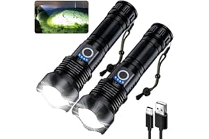 MILAOSHU Rechargeable Flashlights 90000 High Lumens - 2 Pack, Super Bright 12 Hours Long Life LED Flashlight with 5 Modes, High Powered Flash Light for Home, Outdoor
