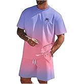 RoseSeek Men's Short Sets 2 Piece Outfits Tropical Graphic Tees and Shorts Sets Beach Vacation Outfits