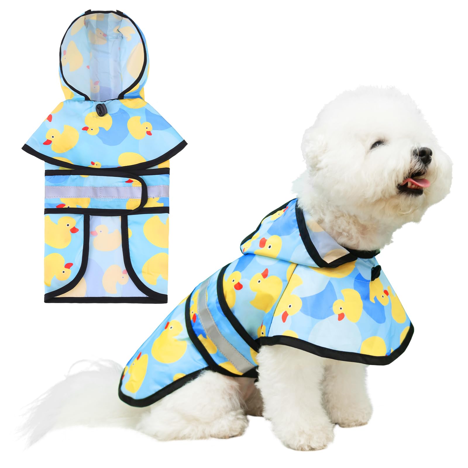 KOOLTAIL Dog Raincoat Waterproof, Adjustable Breathable Lightweight Raincoat For Dogs With Lead Hole,Cute Hooded Dog Rain coat With Reflective Strip For Small Medium Dogs,Yellow Ducks S