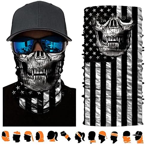 3D Breathable Seamless USA Skull Face Mask Headwear, Bandanna, Balaclava, Face Cover UV Protector, Great Headband for Cycling, Running, Skateboarding, Fishing, Hunting and Motorcycling