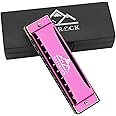 EastRock Blues Harmonica Mouth Organ 10 Hole C Key with Case, Diatonic Harmonica for Professional Player, Beginner, Students gifts, Adult, Friends, Gift(Pink）)