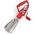 Kings County Tools Red Manual Hand Mixer | Egg Beater with Crank | Non-Electric Kitchen Whisk | Fast Rotary Action | Made in Italy