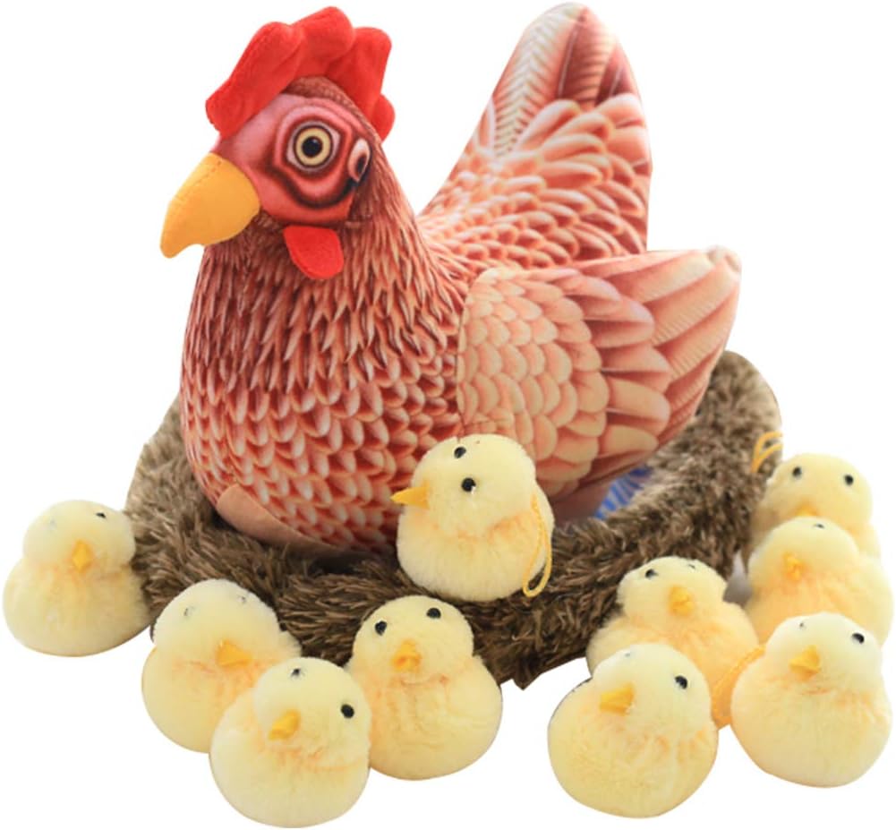 KUKI Creative Cute Simulation Big Cock Old Hen Little Chicken Doll Creative Doll Plush Doll Birthday Gift Girl, Decorative Pillow, Bedding.