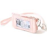 WONDERFUL FLOWER Card Holder, RFID Blocking, ID Holder with Lanyard for Women, Dual Pockets, Badge Holder, Lanyard Wallet, Fabric Keychain ID Pouch, Pink