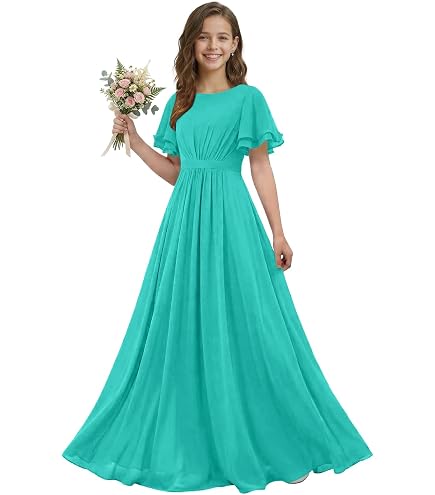turquoise junior bridesmaid dresses Raccua Chiffon Short Flutter Sleeves Flower Girl Dress for Toddler Black Empire A Line Teens Girls Formal Gowns Size2: Clothing, Shoes & Jewelry Mansarovar Color:Black Print it features adjustable spaghetti Ladies - Dark Blue