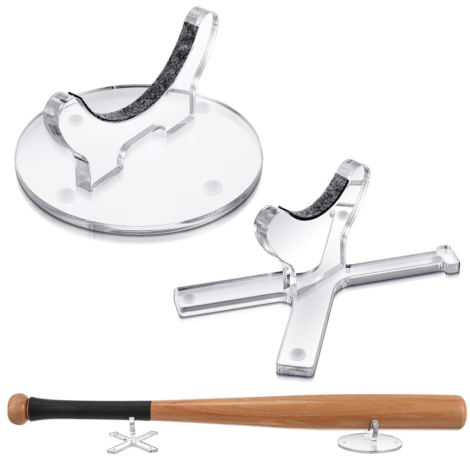 Photo 1 of Yerliker 1 Set Desktop Baseball Bat Display Holder, Fits for 2-5/8'', Acrylic Baseball Softball Bat Holders Accessories Display Stand Decorations for Memorabilia Collectible Gift