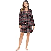 Ashford & Brooks Women's Flannel Plaid Sleep Shirt Button Down Nightgown