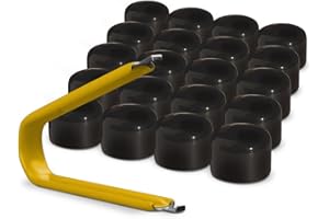 AUTOMOTIVATED ColorLugs Vinyl BoltCap Cover | Black | Flexible Fit Bolt Lug Nut Cap | Fits 19 mm | Pack of 20 | Includes Deluxe Extractor | Made in The USA