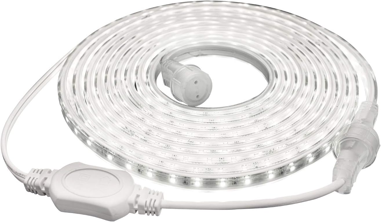 GZBtech 110V-120V LED Strip Lights, 7x13.5mm End to End Connectable Rope Lights, 16.4ft 6500K Cool White Tape Lights, IP65 Waterproof SMD2835 60LEDs/M for Indoor and Outdoor Lighting