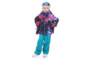 BUMDEEP Kids Girls Boys Two Piece Waterproof Colorful Snowsuits Ski Suits Warm Jackets Winter Pants
