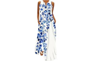 FZYLQY Boho Maxi Dresses for Womens 2024 Summer Floral Dress Sleeveless Long Flowy Sundress Casual Bohemian Beach Maxi Dress