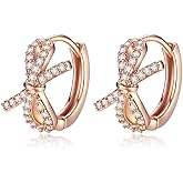 SLUYNZ Sterling Silver CZ Bow Huggie Hoop earrings for Women Teens Small Bowknot Hoop Earrings Huggie