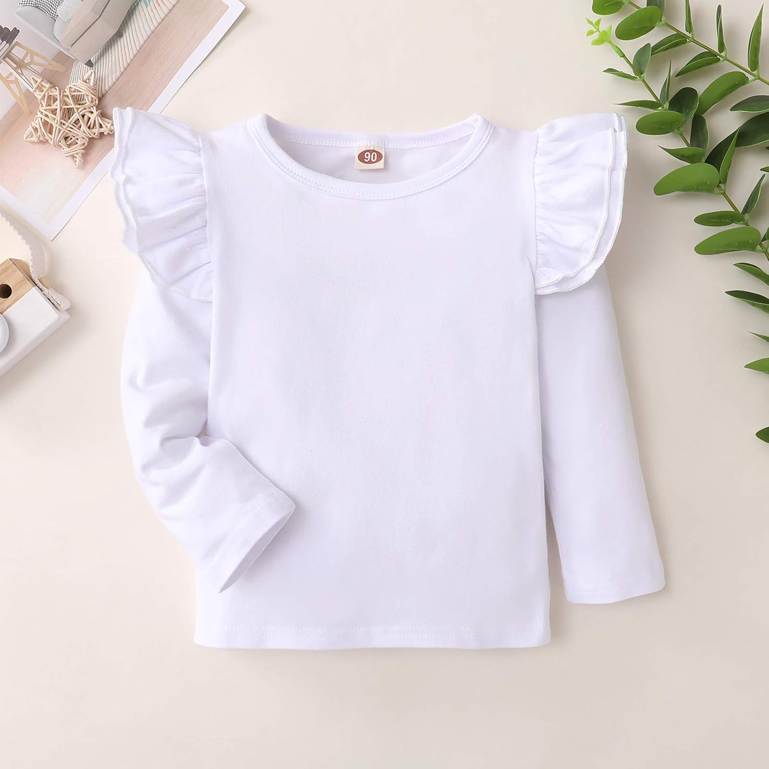LYSMuch Toddler Baby Girls Ruffle Top Kids Cotton Outfit Solid Color Clothes: Clothing