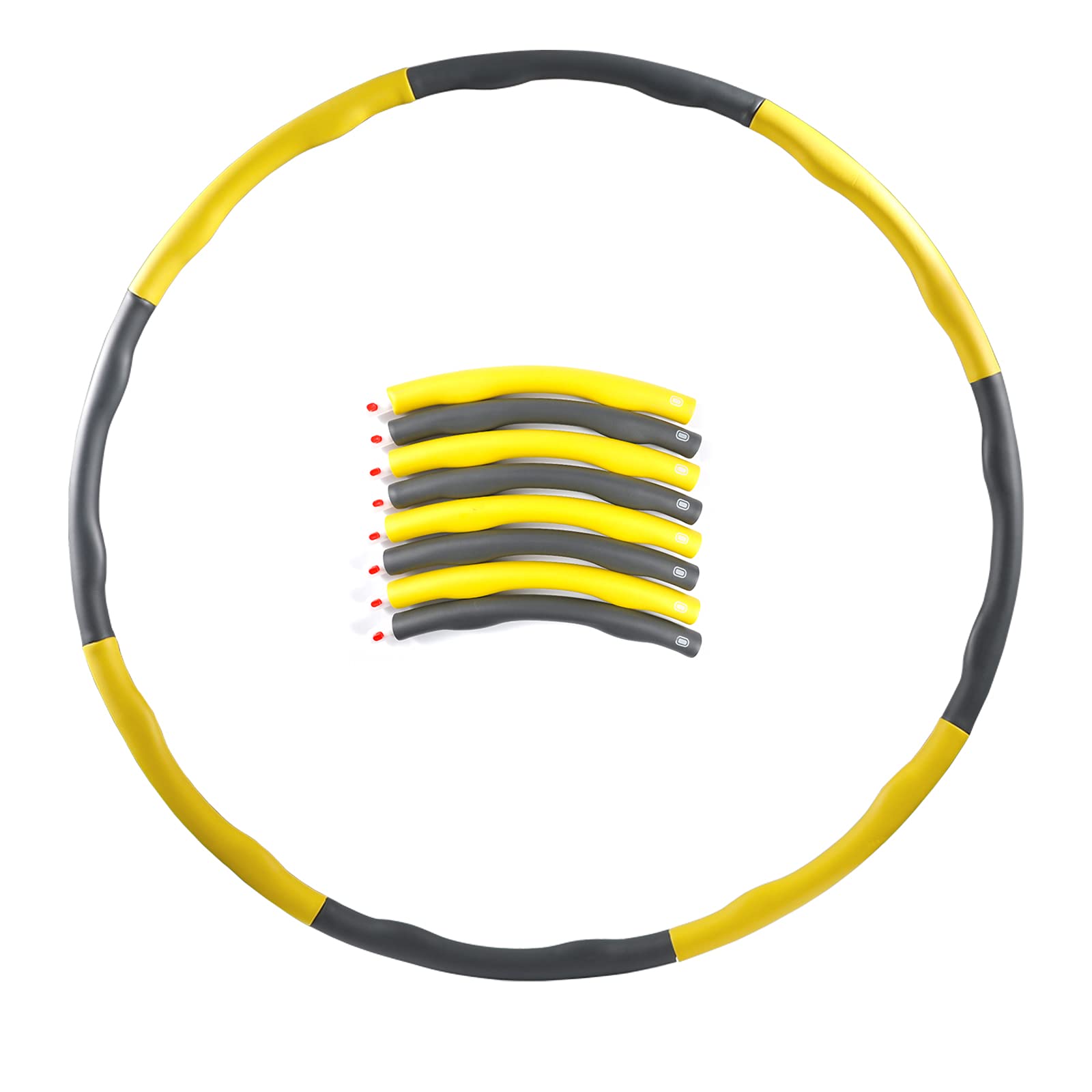 EXTSUD Hula Fitness Hoop, Removable Eight-Section Foam Fitness Hoop, Weighted Foam Padded Fitness Hoop for Teenager and Adults Exercise, Dance & Fitness (Yellow+Grey), L, WH-036