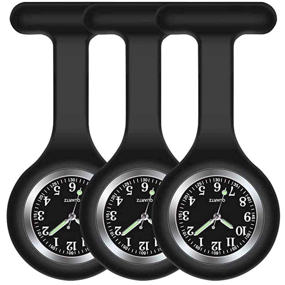 Nurse Watch Brooch, Silicone with Pin/Clip, Infection Control Design, Health Care Nurse Doctor Paramedic Medical Brooch Fob Watch (3 Black) — image 1