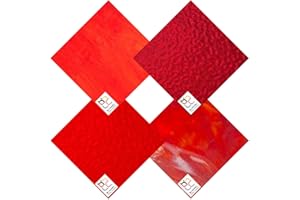 Wissmach 4 Sheet Mixed Color Variety Stained Glass Pack, RED, (8"X10") by BiNARi Glass Studio