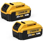 FEOTDN 2-Pack 8.0Ah Replacement for Dewalt 20V Max Battery, Compatible with 20 Volt Batteries Cordless Power Tools DCB206 DCB201 DCB203 DCB205 DCB204 DCB207, Lithium Ion Battery, LED Indicator