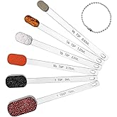 BERYLER Long Handle Measuring Spoons Set of 6, Stainless Steel Measure Teaspoons, Metal Rectangular Bowl Tablespoon
