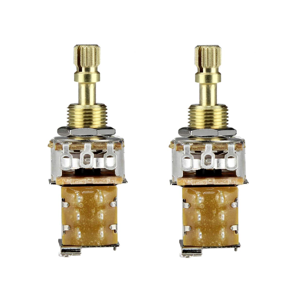 FLEOR 2PCS A500K Push Push Bounce Switch Potentiometer Audio Taper Pot Short Split Copper Shaft for Electric Guitar Bass Volume/Tone Controls