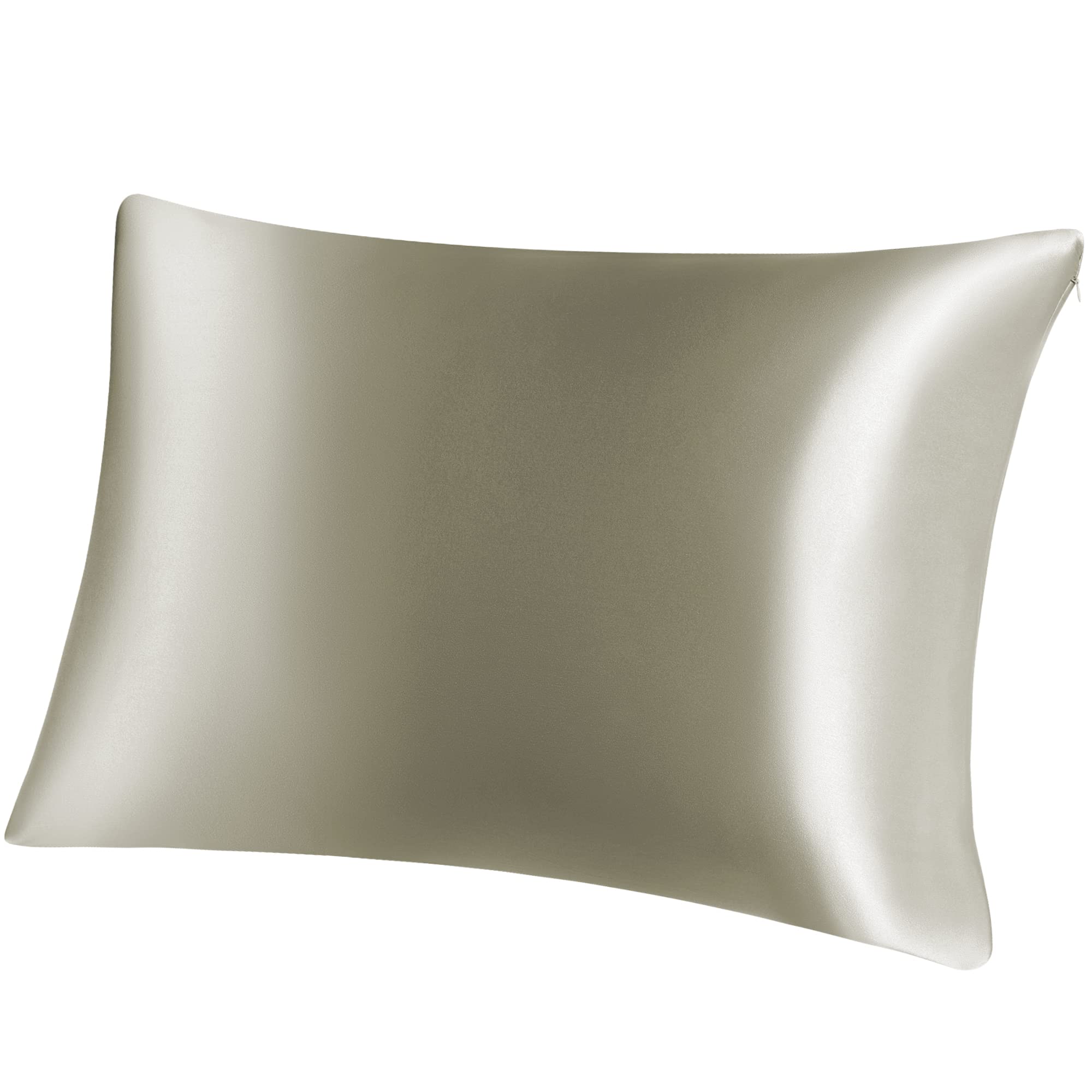 PiccoCasa 100% Silk Pillowcase for Hair and Skin, Both Side 400 Thread Count 19 Momme Silk Pillow Cases with Hidden Zipper, 1 Pc Light Brown 50x90cm