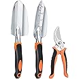 Gostur Garden Tool Set, 3PCS Sturdy Gardening Hand Tools Kit - Trowel/Shovel, Transplanter, Sharp Bypass Pruning Shears/Scissors/Clippers - Comfortable Handle - Ideal Gifts for Men & Women