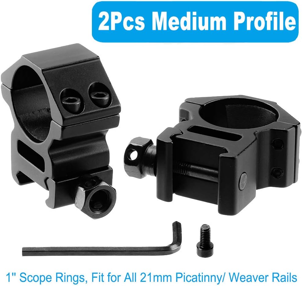 LONSEL 1'' Scope Rings, 2Pcs High Profile & 2Pcs Medium Profile 1 Inch Scope Mount Rings for Picatinny Rail - Pack of 4 : Sports & Outdoors