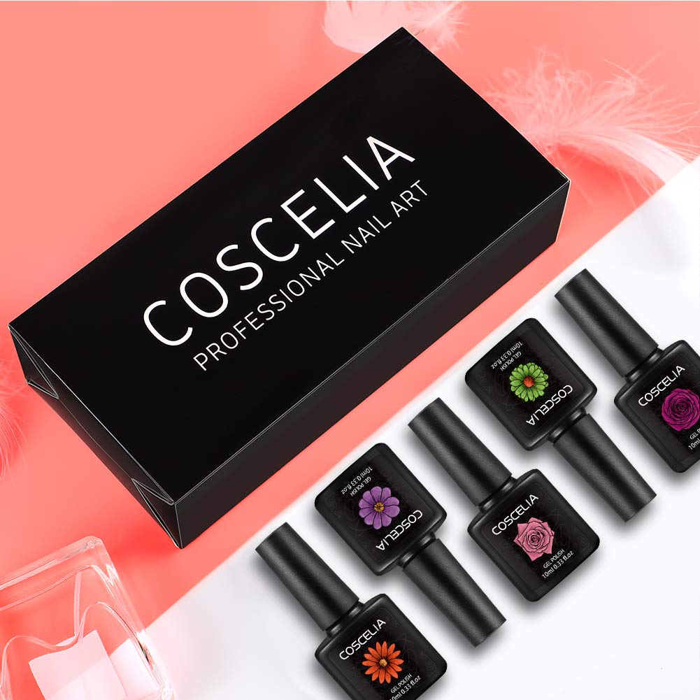 Coscelia Gel Nail Polish Set 8 Colors Fall Gel Nail Polish Glitter Red Green Blue Nude Colors Popular Pastel Fall Collection U V LED Soak Off Gel Polish Nail Art Manicure Kit for Salon Home DIY : Beauty