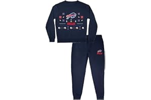 Gertex NFL Team Unisex Adult Ugly Holiday Lounge PJ Set in Navy French Terry Cotton | Officially Licensed Fan Gear