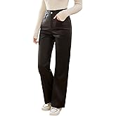 Verdusa Women's High Waist Leather Leggings Pocket Straight Wide Leg PU Pants