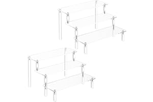Famyards Acrylic Display Risers 2 Pack, Perfume Stand Organizer 3 Tiered Cupcake Stand Clear Acrylic Display Stands Shelf Risers for Amiibo Funko POP Figures Food Desserts Holder Collection Cosmetic