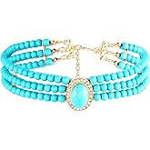 SukAmi Turquoise Choker Necklace For Women Green Zirconia Pendant Necklaces Round Stone Good Gift