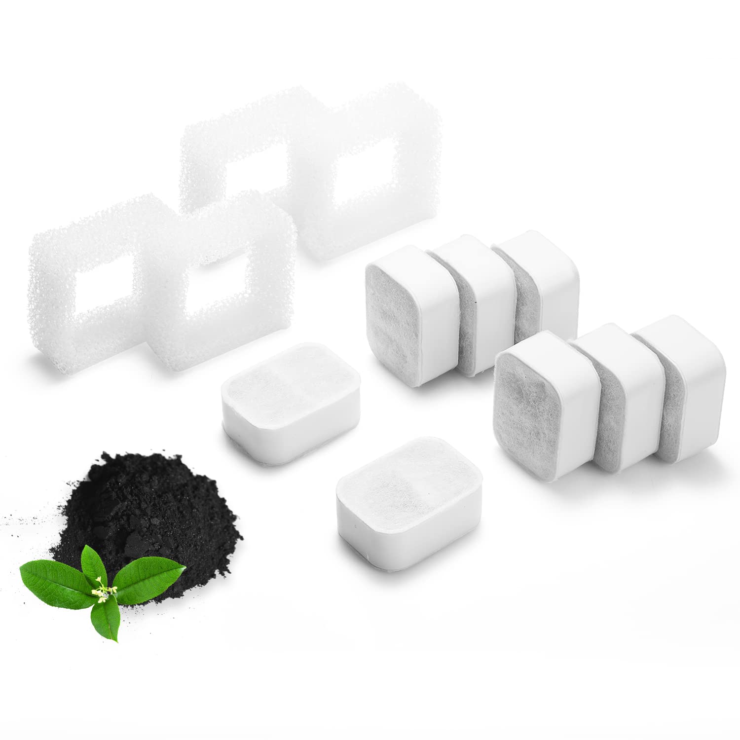 iPettie Replacement Filters for Tritone & Fiumi Ceramic Pet Water Fountain, 8PCS Carbon Filters and 2PCS Foam Filters