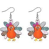 BOOZIQ Thanksgiving Earrings for Women Cute Maple Leaf Turkey Dangle Drop Earrings Fall Earring Cartoon Wooden Earring Thanksgiving Jewelry Gift for Women