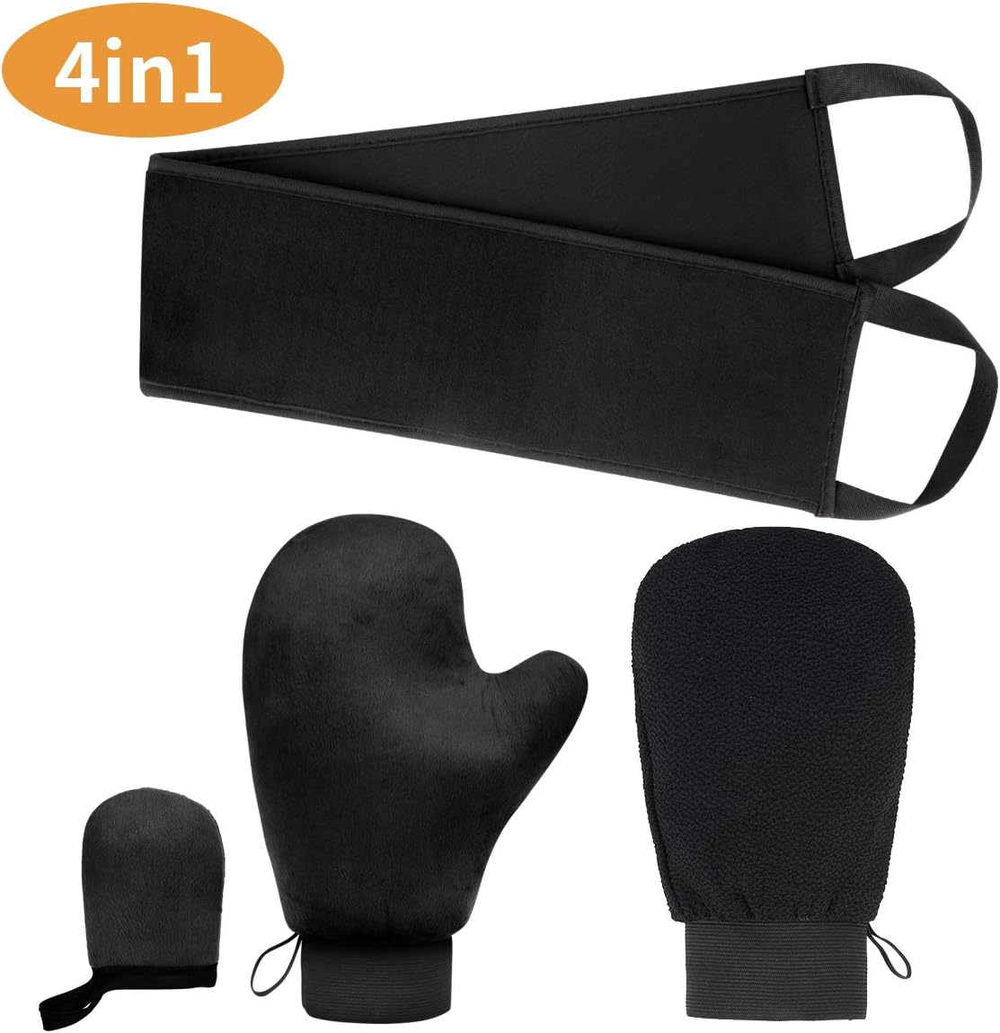 Self Tanning Mitt Applicator Kit 4 in 1 Applicator Set with Self Tanner Mitt, Lotion Applicators for Your Back, Exfoliating Glove, Mini Finger Face Self Tanner Mitt for Lotions, Mousses and Creams