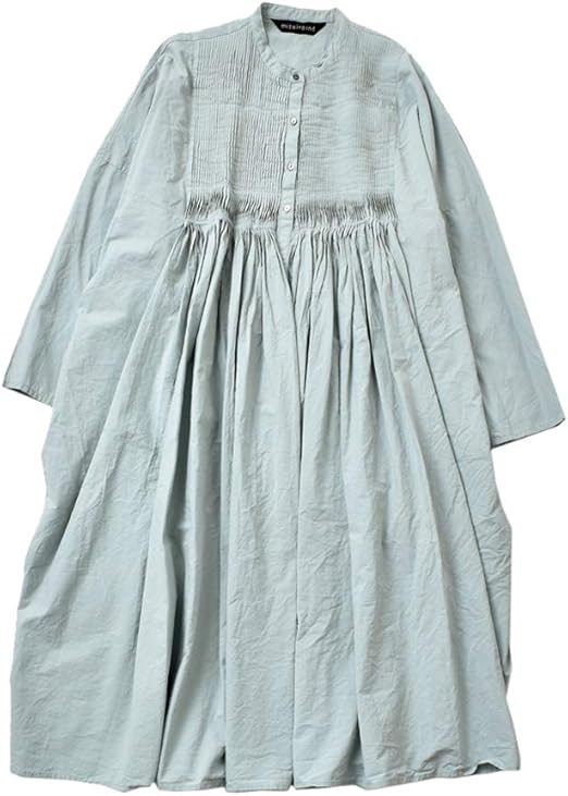 ミズイロインド Mizuiro Ind コットンピンタック刺繍シャツワンピース F ブルーグレー Col 31 3 F 31 ワンピース チュニック 通販 Amazon