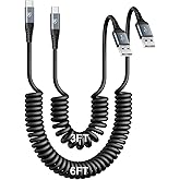 Coiled USB A to USB C Charger Cable for Car [3FT+6FT], 2Pack USB Type C Charger Cable Fast Charging, Android Auto USB C Charg