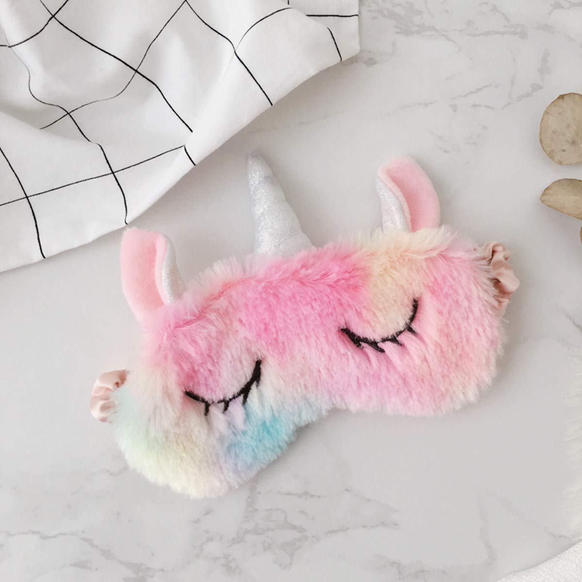 Monai Cute 3D Sleep Mask Plush Animal Sleeping Home Eye Cover for Women Girls (Unicorn)
