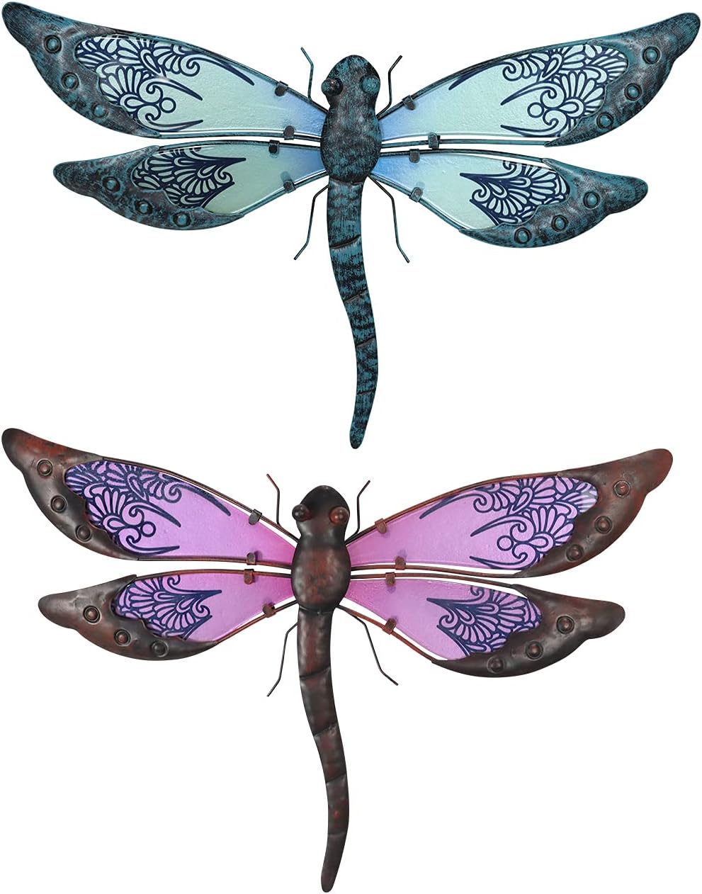 Liffy Metal Dragonfly Wall Art Outdoor Hanging Sculpture Decor for Home and Garden(Set of 2)