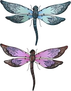 Liffy Metal Dragonfly Wall Art Outdoor Hanging Sculpture Decor for Home and Garden(Set of 2)